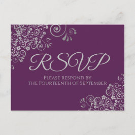 Silver Curls Elegante Plum Lila Wedding RSVP Postkarte
