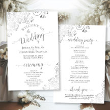 Silver Curls Gray & White Budget Hochzeitsprogramm