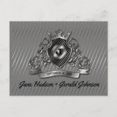 Silver Custom Elegante Monogram Design Ankündigungspostkarte (Vorderseite)