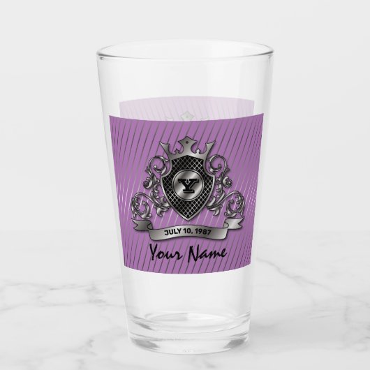 Silver Custom Elegante Monogram Design Glas (Vorderseite)