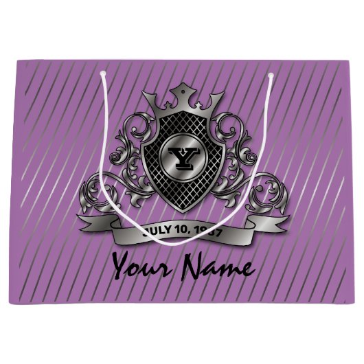 Silver Custom Elegante Monogram Design Große Geschenktüte (Vorderseite)