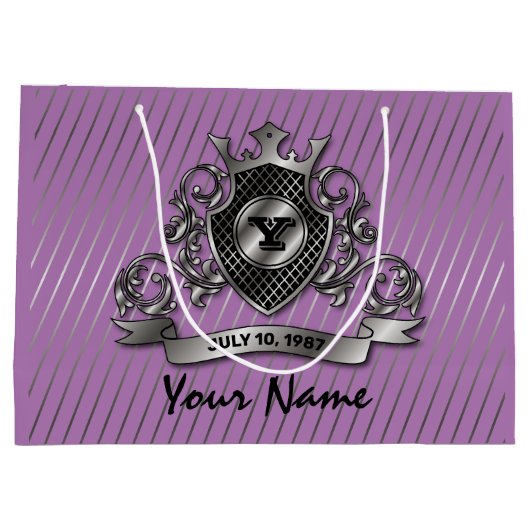 Silver Custom Elegante Monogram Design Große Geschenktüte (Rückseite)