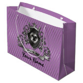 Silver Custom Elegante Monogram Design Große Geschenktüte (Rückseite Schrägansicht)