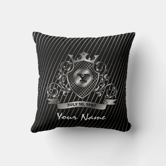 Silver Custom Elegante Monogram Design Kissen (Rückseite)