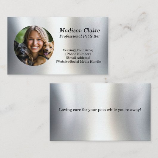 Silver Custom Pet Sitting Business Card Visitenkarte (Vorne/Hinten)