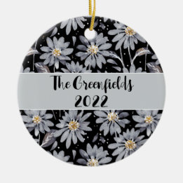 Silver Daisies auf schwarz Custom Holiday Keramik Ornament
