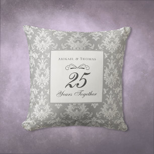 Silver Damask 25. Hochzeitstag Kissen