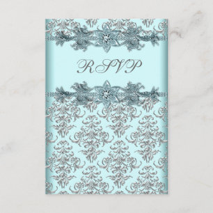 Silver Damask Aquamarin Blue Sweet 16 Geburtstag U RSVP Karte