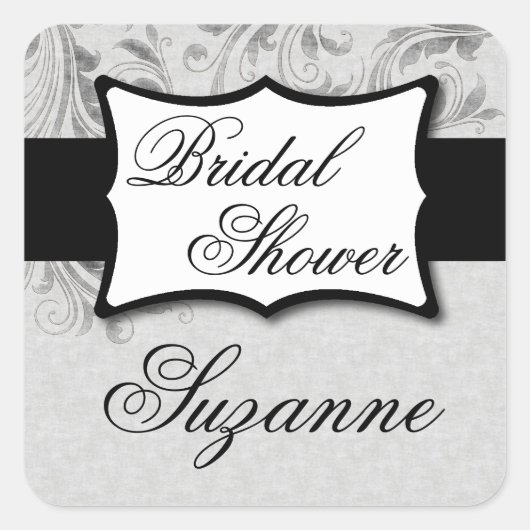Silver Damask Brautparty Quadratischer Aufkleber (Vorderseite)