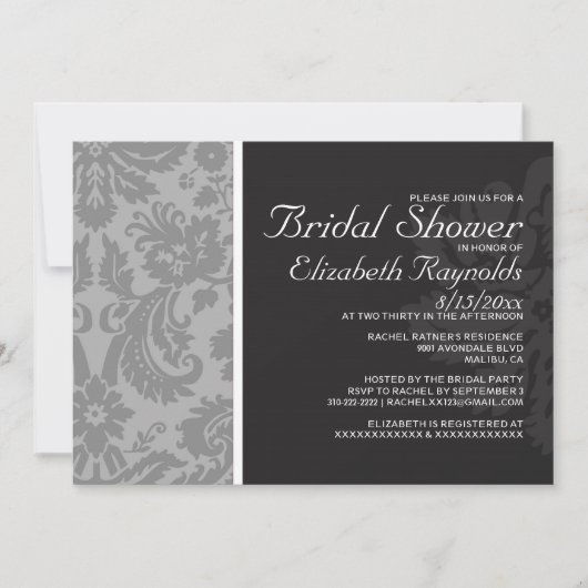 Silver Damask Bridal Dusche Einladungen (Vorderseite)
