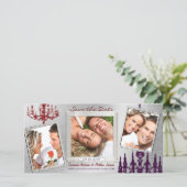 Silver Damask Chandelier Red & Plum Save the Date (Stehend Vorderseite)