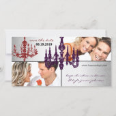Silver Damask Chandelier Red & Plum Save the Date (Vorderseite)