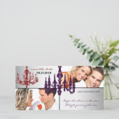 Silver Damask Chandelier Red & Plum Save the Date (Stehend Vorderseite)