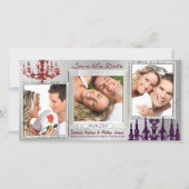 Silver Damask Chandelier Red & Plum Save the Date (Vorderseite)