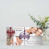 Silver Damask Chandelier Save the Date Foto (Stehend Vorderseite)