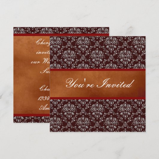 Silver Damask Einladung (Vorne/Hinten)