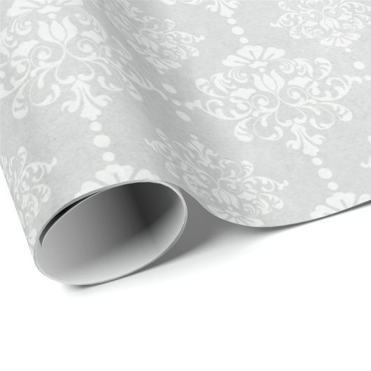 SiLVER DAMASK ELEGANT BIRTHDAY WEDDAY WRAP Geschenkpapier (Rolleneckpunkt)