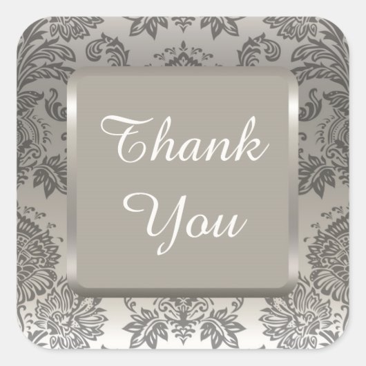 SILVER DAMASK Elegant Wedding Danke Stickers (Vorderseite)