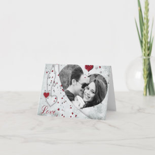 Silver Damask Foto Herz Notecard Feiertagskarte