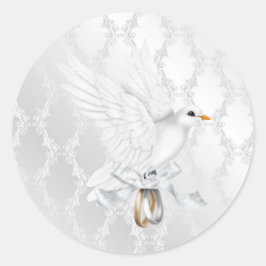 Silver Damask Hochzeitsticker mit Dove Runder Aufkleber