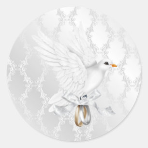Silver Damask Hochzeitsticker mit Dove Runder Aufkleber