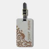 Silver Damask Jacquard Gepäcktag Gepäckanhänger (Vorderseite vertikal)