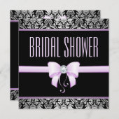 Silver Damask, Lilac Bow & Diamond Brautparty Einladung (Vorne/Hinten)