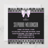 Silver Damask, Lilac Bow & Diamond Brautparty Einladung (Rückseite)