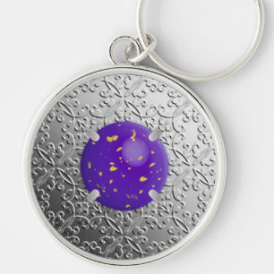Silver Damask mit einem Imitat lapis lazuli gemsto Schlüsselanhänger