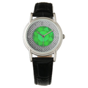 Silver Damask mit einem smaragdgrünen Edelstein / Armbanduhr