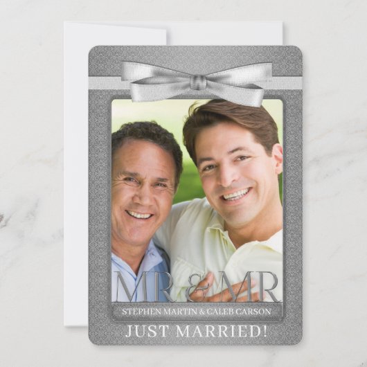Silver Damask Mr. und Mr. Gay Wedding Reception Einladung (Vorderseite)
