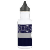 Silver Damask on Blue with Stripes and Monogram Trinkflasche (Links)