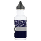 Silver Damask on Blue with Stripes and Monogram Trinkflasche (Rechts)