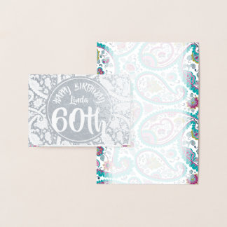 Silver Damask Paisley 60. Geburtstag personalisier Folienkarte