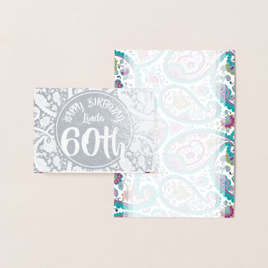 Silver Damask Paisley 60. Geburtstag personalisier Folienkarte (Anzeige)