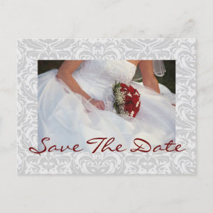 Silver Damask Rose Bouquet Save the Date Postkarte