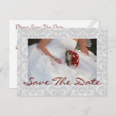 Silver Damask Rose Bouquet Save the Date Postkarte (Vorne/Hinten)