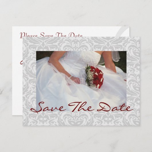 Silver Damask Rose Bouquet Save the Date Postkarte (Vorne/Hinten)