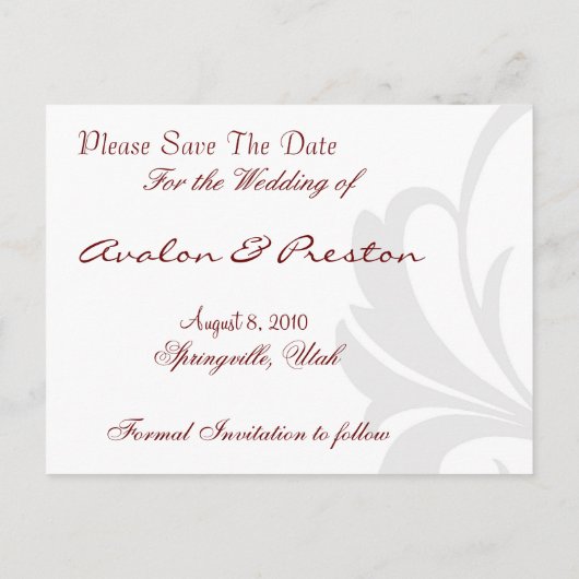 Silver Damask Rose Bouquet Save the Date Postkarte (Rückseite)