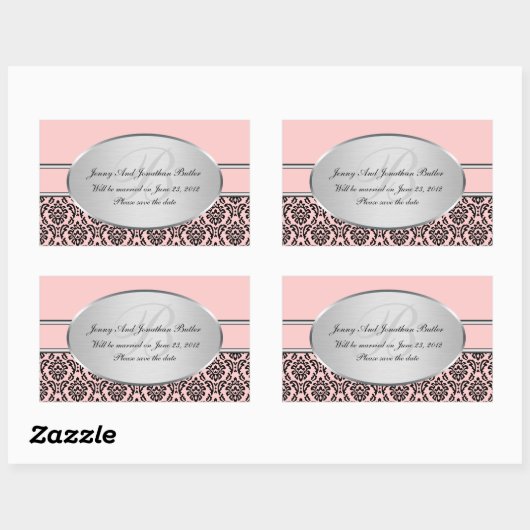 Silver Damask Save the Date Stickers (Blatt)