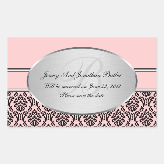 Silver Damask Save the Date Stickers (Vorderseite)