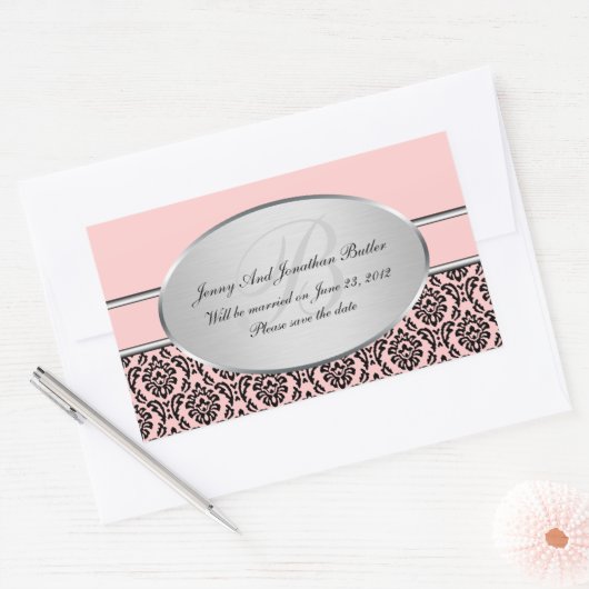 Silver Damask Save the Date Stickers (Umschlag)