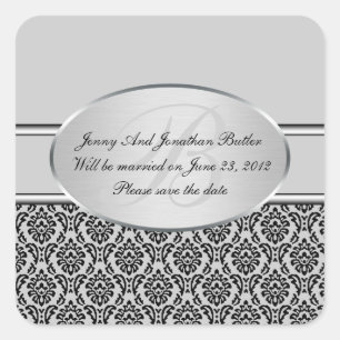Silver Damask Save the Date Stickers