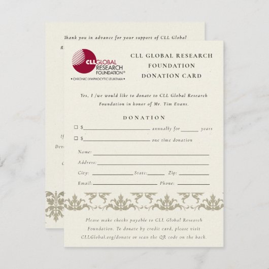 Silver Damask Seminar Event, QR Code Spende Einladung (Vorne/Hinten)