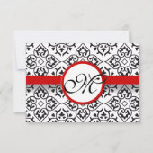 Silver Damask Side Borders Red Trim Wedding RSVP Karte (Rückseite)