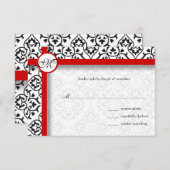 Silver Damask Side Borders Red Trim Wedding RSVP Karte (Vorne/Hinten)