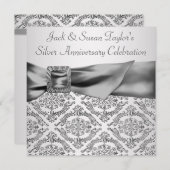 Silver Damask Silver 25-jähriges Party Einladung (Vorne/Hinten)