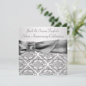 Silver Damask Silver 25-jähriges Party Einladung (Stehend Vorderseite)