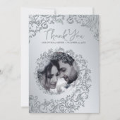 Silver Damask Wedding Danke Foto Card (Vorderseite)