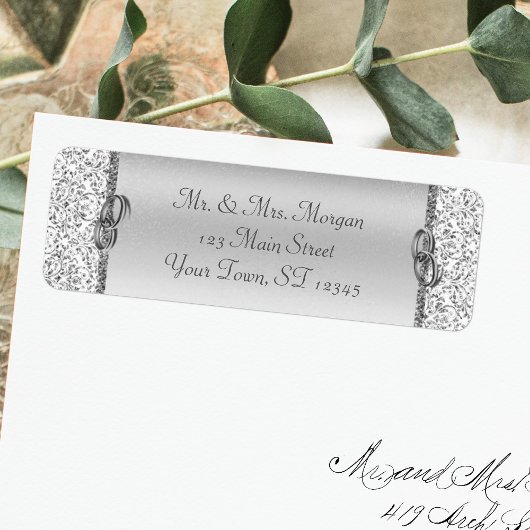 Silver Damask Wedding Rücksendeadresse